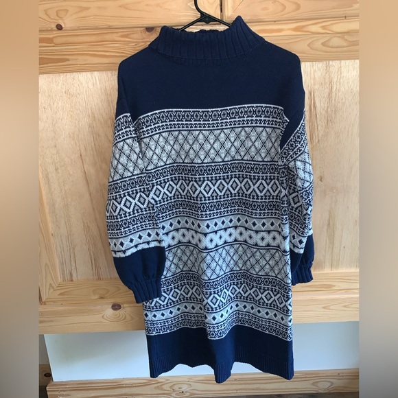 Crown & Ivy navy/gray/white roll neck eyelash print sweater dress size M - Picture 4 of 5